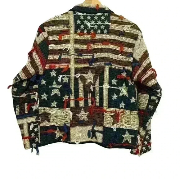 KEREN Hart vintage tapestry patriotic America red white blue button jacket small - Picture 2 of 11
